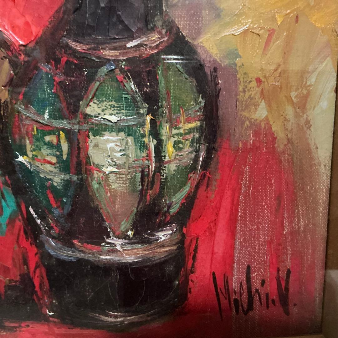 【真作】　長尾美智子　油絵　『薔薇』　F4号　サイン・裏書き有　額装