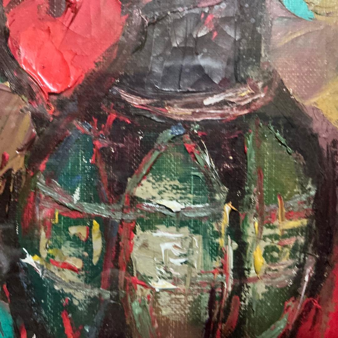 【真作】　長尾美智子　油絵　『薔薇』　F4号　サイン・裏書き有　額装