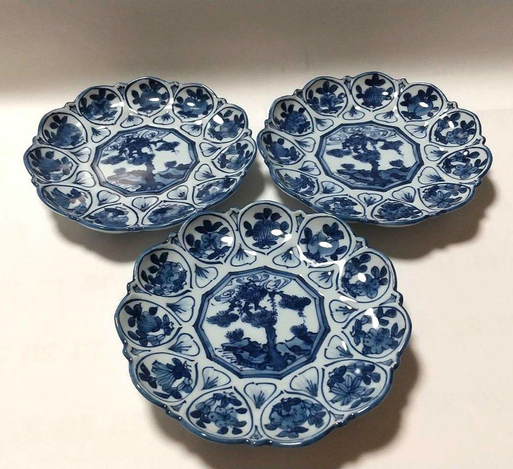 源右衛門窯 染付 輪花 銘々皿 2枚組