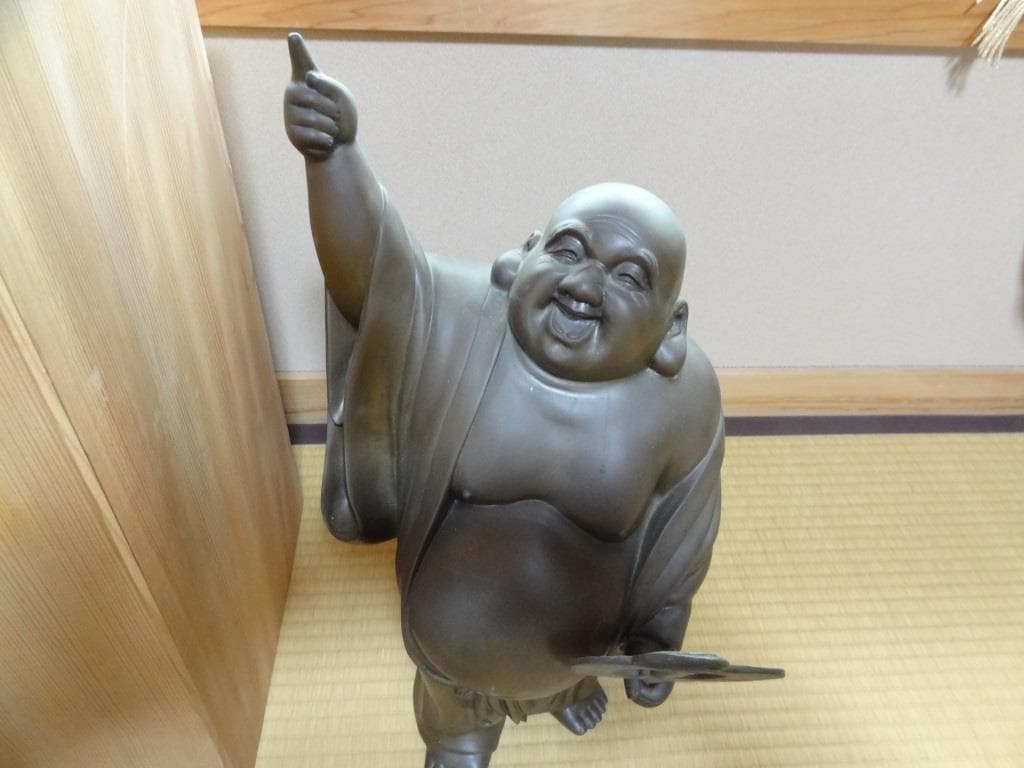 青銅製　月見布袋　青銅布袋様置物　七福神 縁起物　オブジェ　重量約16㎏