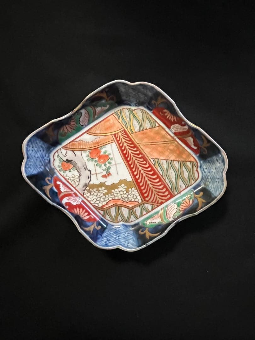 わ*め様 有田焼 伊万里焼 古伊万里 色絵 金彩 菱皿 刺し身皿 4客 管理A3