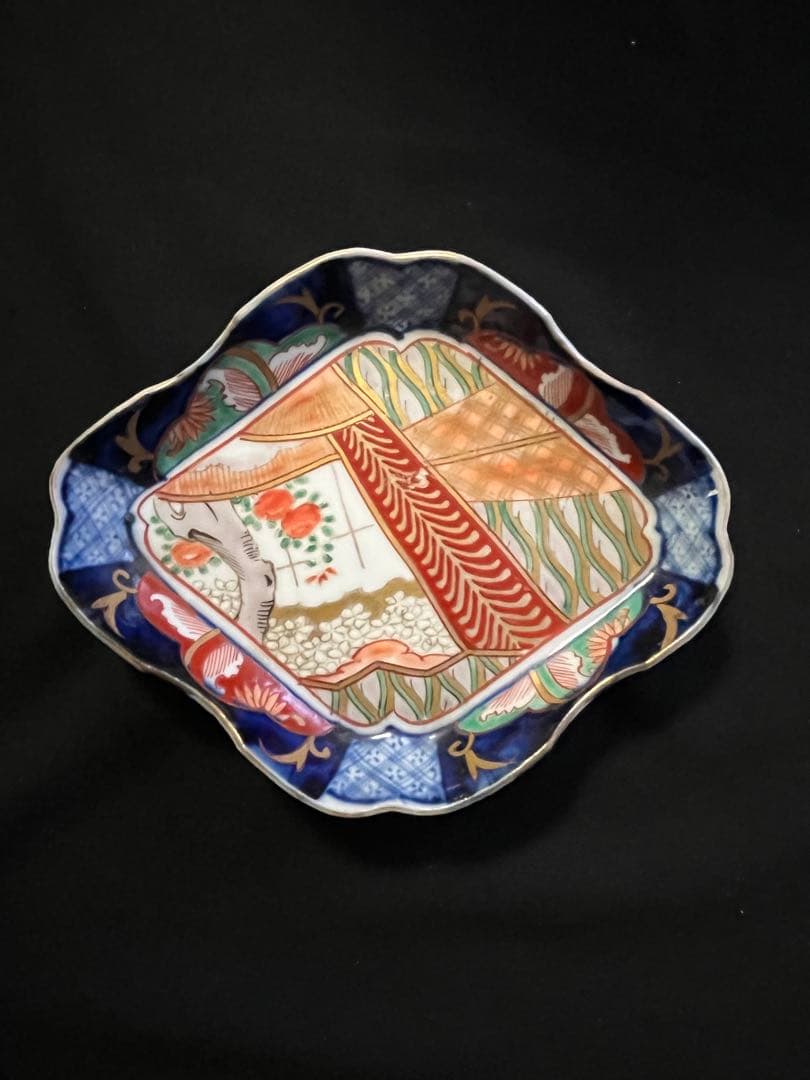 わ*め様 有田焼 伊万里焼 古伊万里 色絵 金彩 菱皿 刺し身皿 4客 管理A3