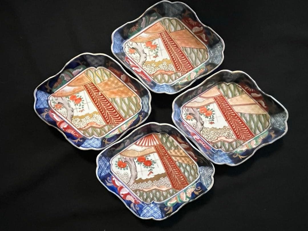 わ*め様 有田焼 伊万里焼 古伊万里 色絵 金彩 菱皿 刺し身皿 4客 管理A3