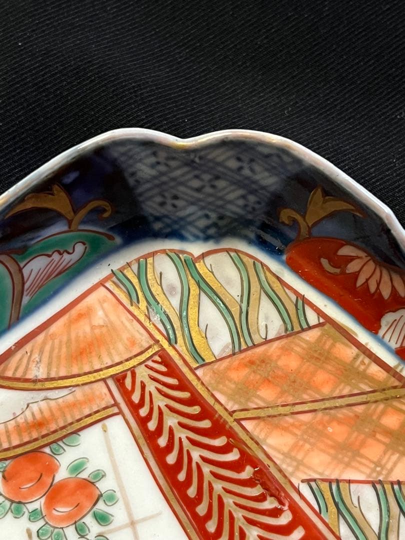わ*め様 有田焼 伊万里焼 古伊万里 色絵 金彩 菱皿 刺し身皿 4客 管理A3