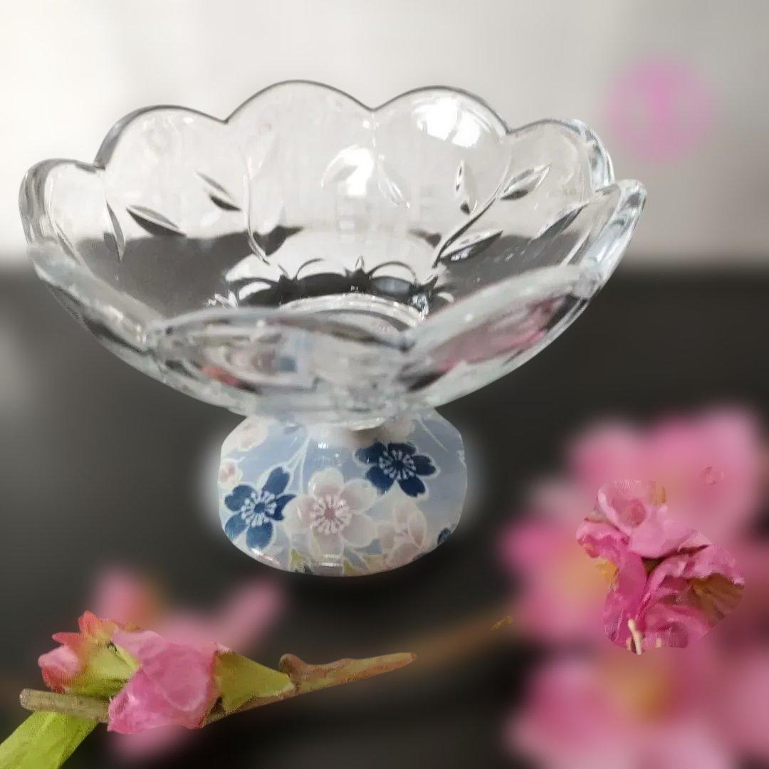 和柄陶器 ガラスサンデーカップ 昭和レトロかき氷グラス、氷コップ 3点セット