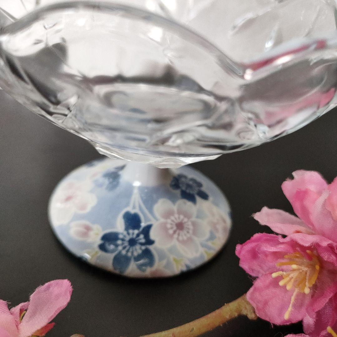 和柄陶器 ガラスサンデーカップ 昭和レトロかき氷グラス、氷コップ 3点セット