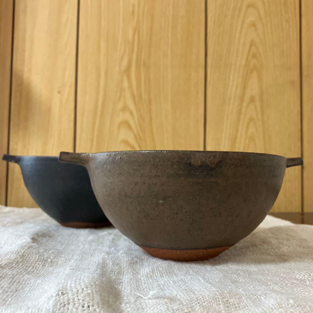 【美品】清岡幸道作　持手付耐火スープカップ2個セット
