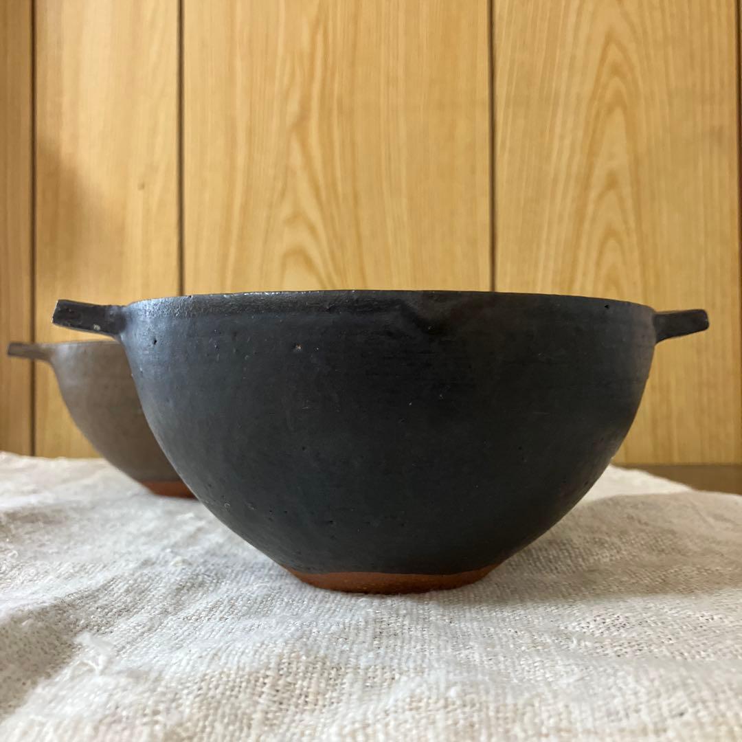 【美品】清岡幸道作　持手付耐火スープカップ2個セット