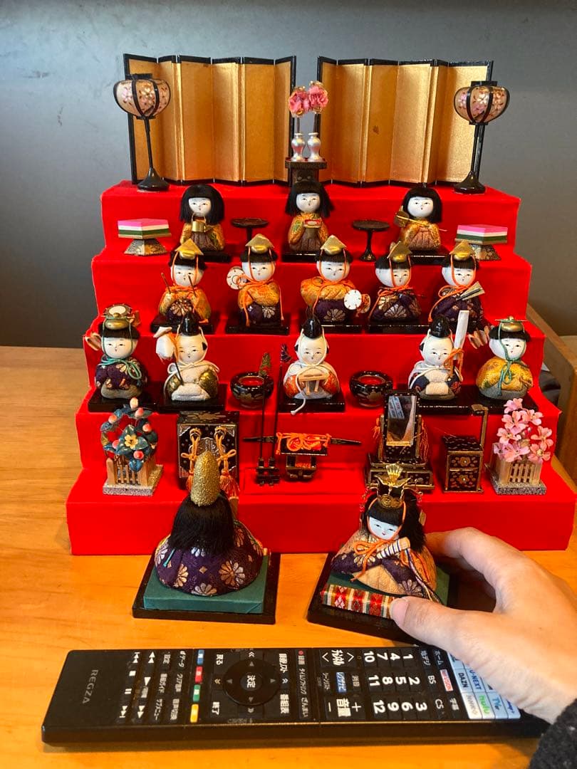 アンティーク　小さな木目込み雛人形　豆雛　五段飾り