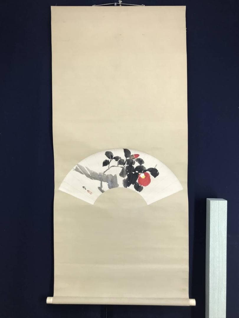 【真作】華舟/扇面椿図/花図/椿図/横物/掛軸/名家伝来/AD-368