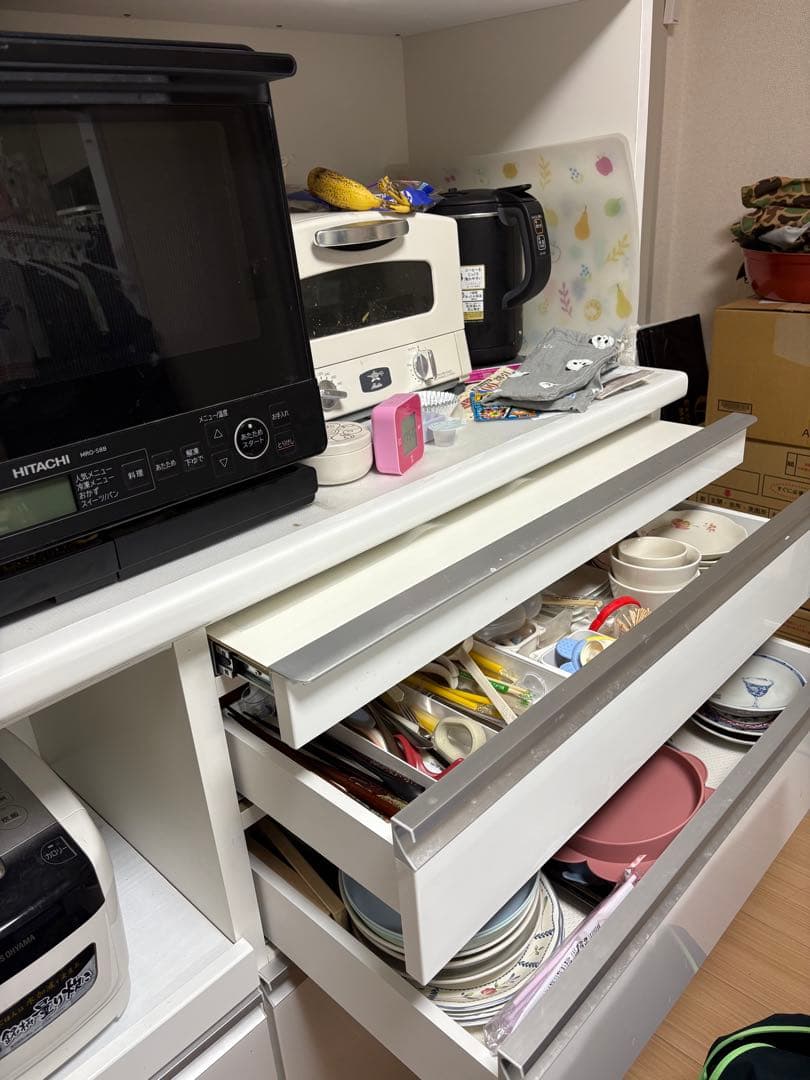 【11/22発送予定】美品ホワイト 食器棚 ガラス扉 引き出し付き