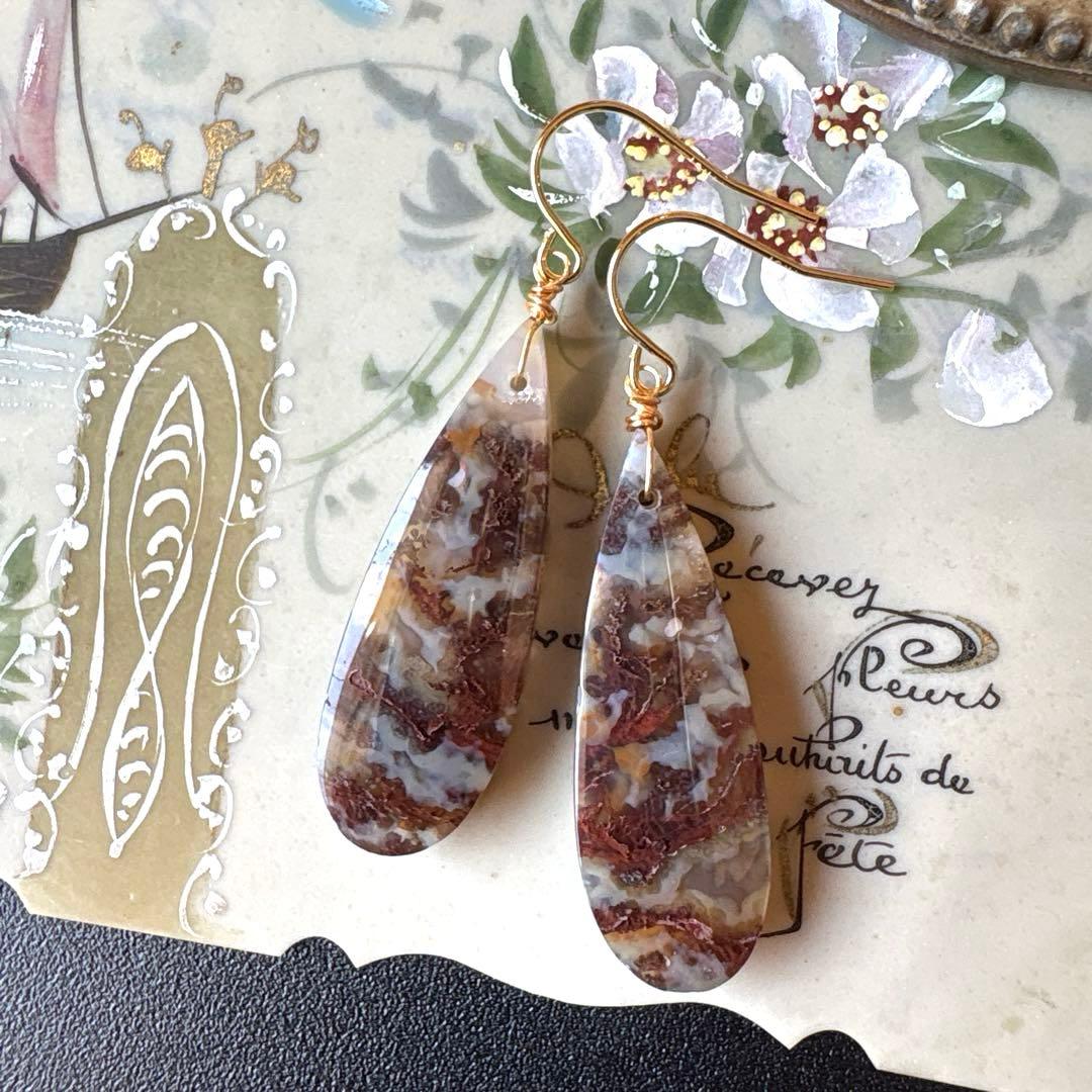 《1点限定》ブラウンモスアゲート＊ピアスorイヤリング