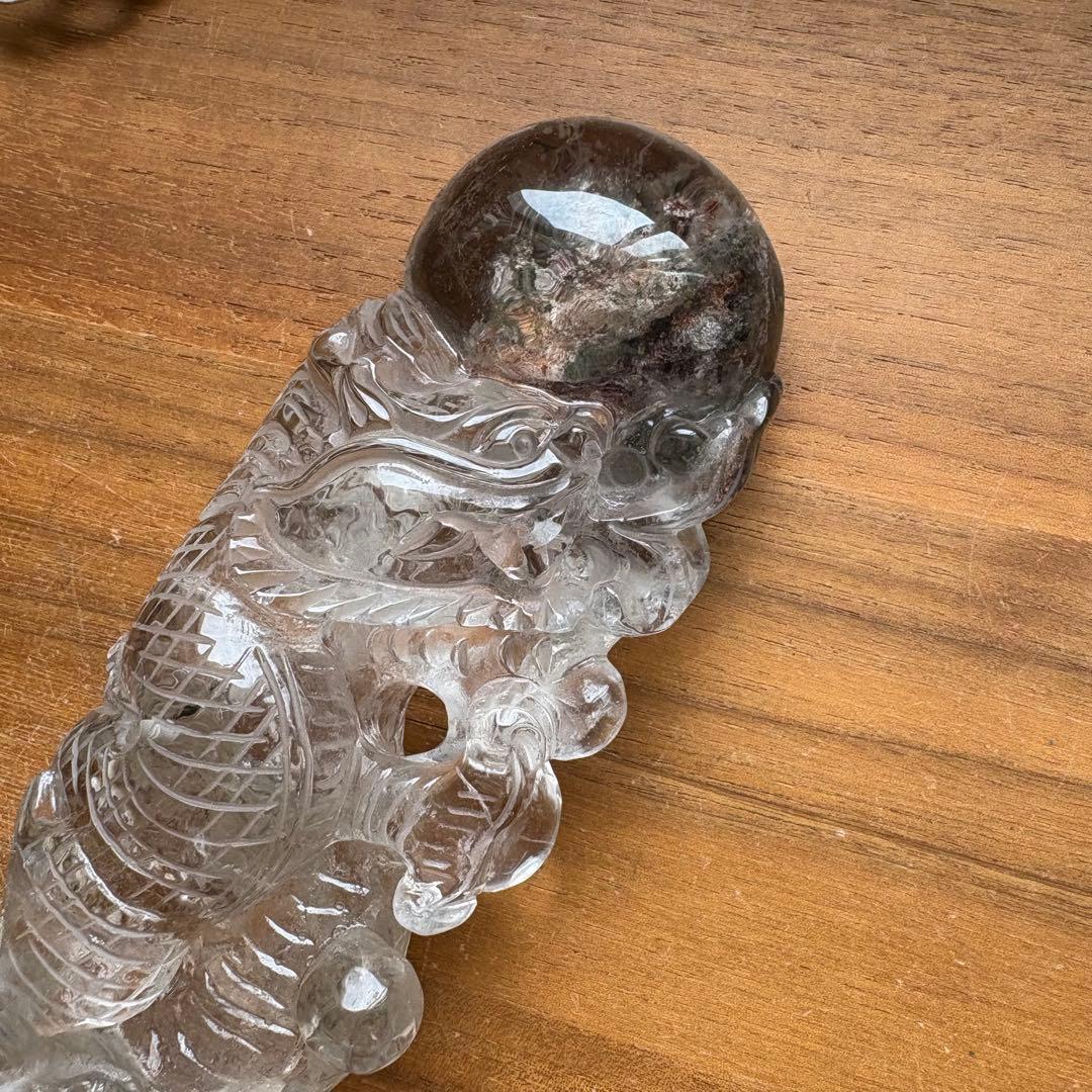 天然石 ガーデンクォーツ 龍 置物445g