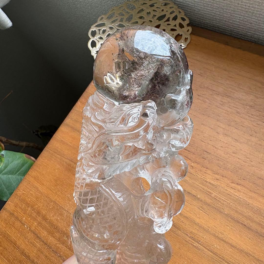 天然石 ガーデンクォーツ 龍 置物445g