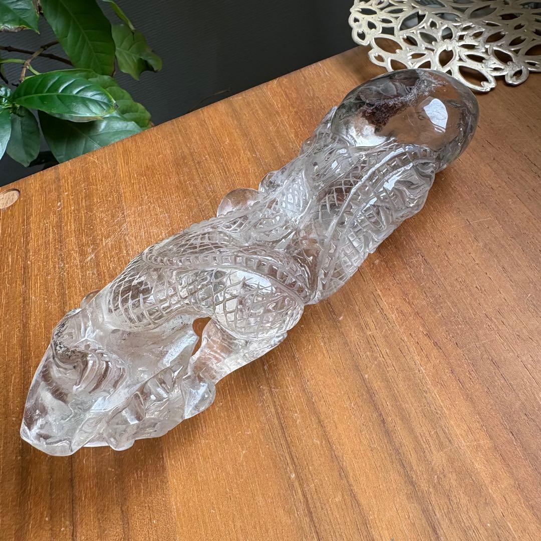 天然石 ガーデンクォーツ 龍 置物445g