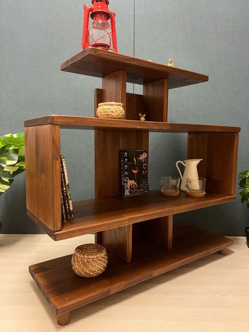【在庫整理】 デザインラック ロ形 本棚 小物置き パイン ウォルナット調