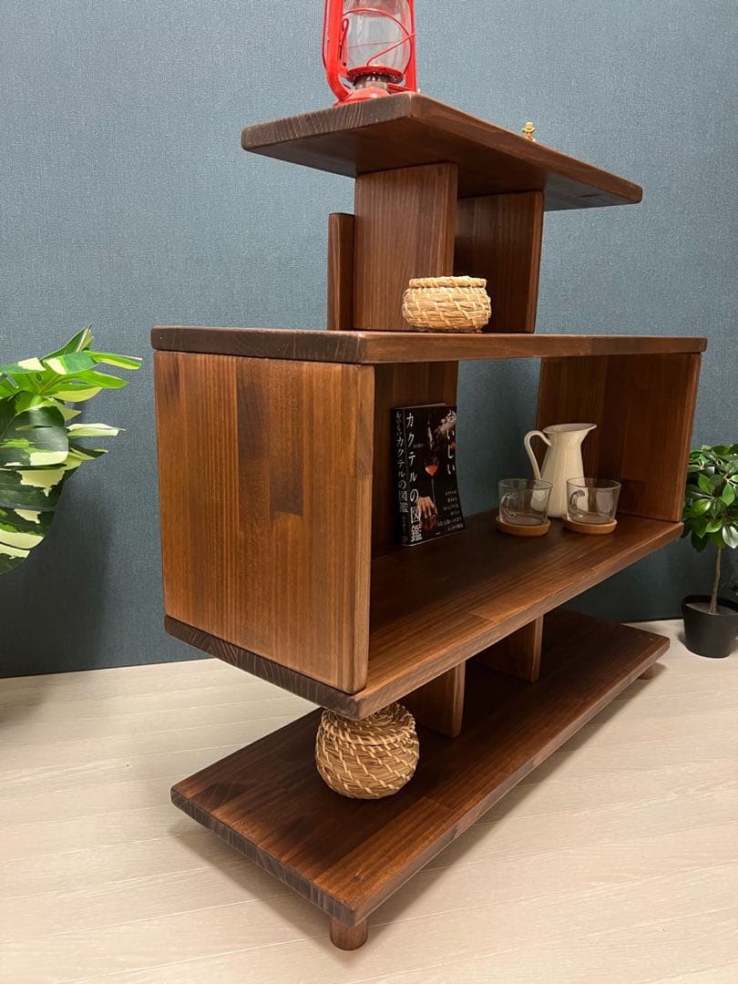 【在庫整理】 デザインラック ロ形 本棚 小物置き パイン ウォルナット調