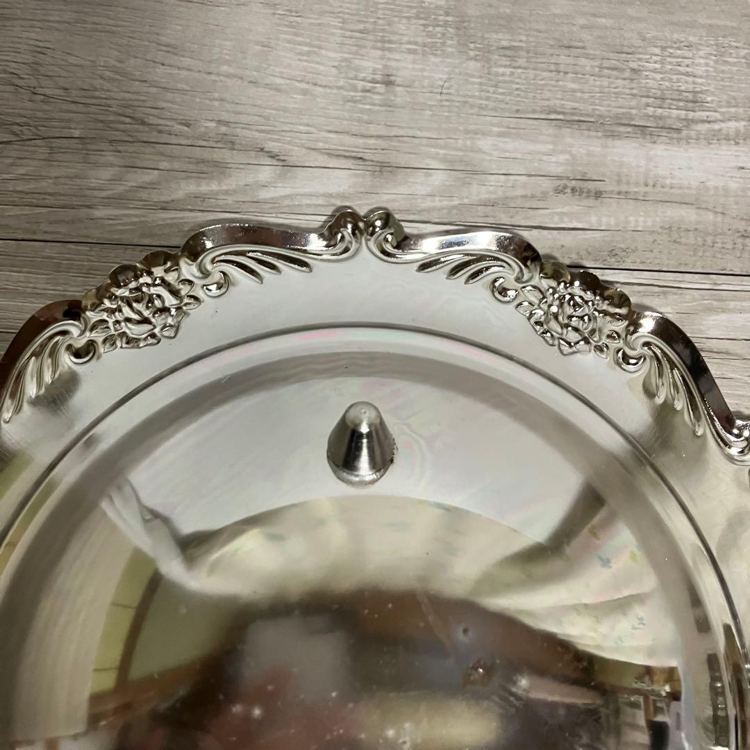 D-5 銀仕上げ シルバーボウル 菓子器 バラ レリーフ 足付き飾り皿