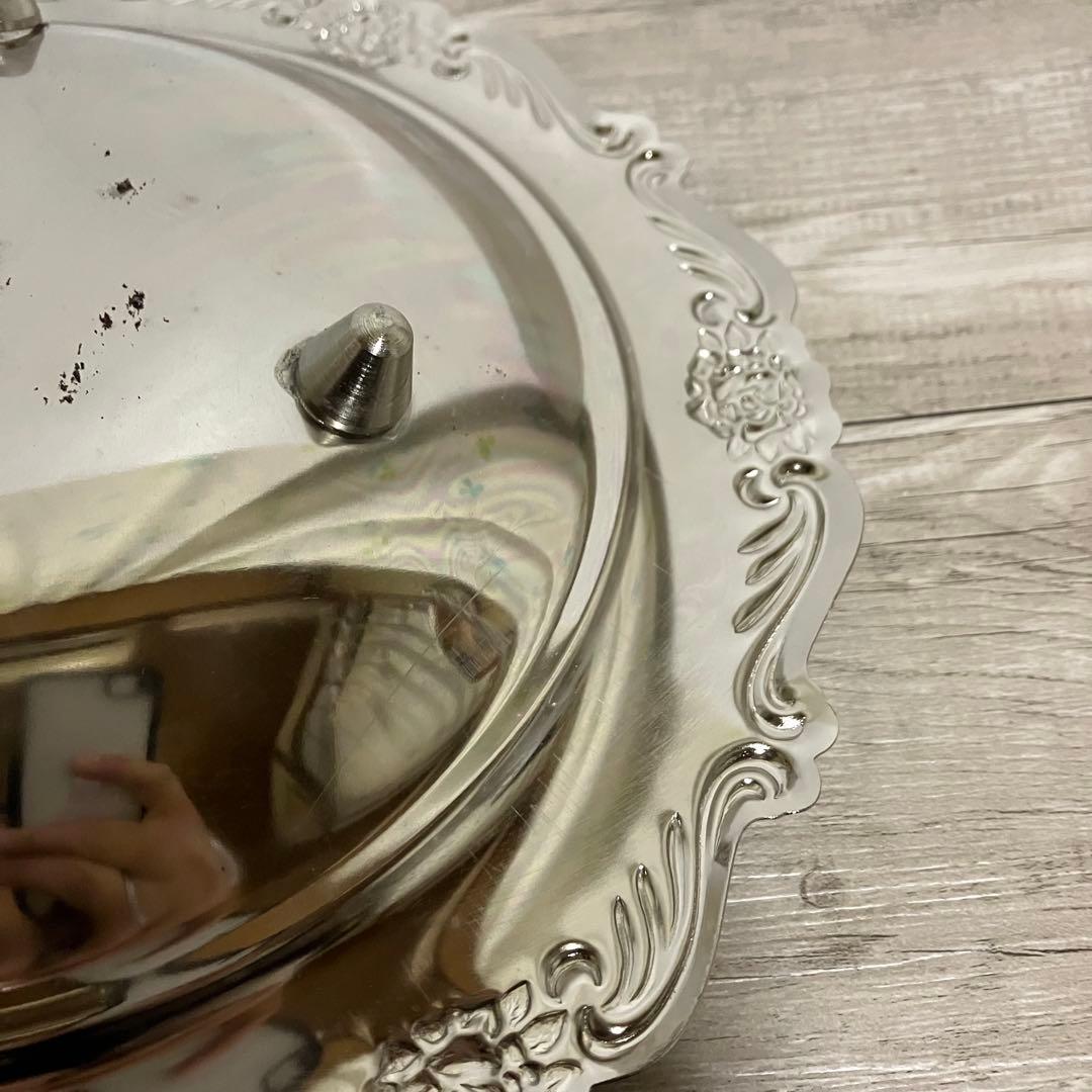 D-5 銀仕上げ シルバーボウル 菓子器 バラ レリーフ 足付き飾り皿