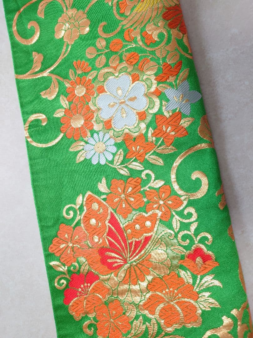 七五三　作り帯　一点物　蝶柄　鳳凰　緑系