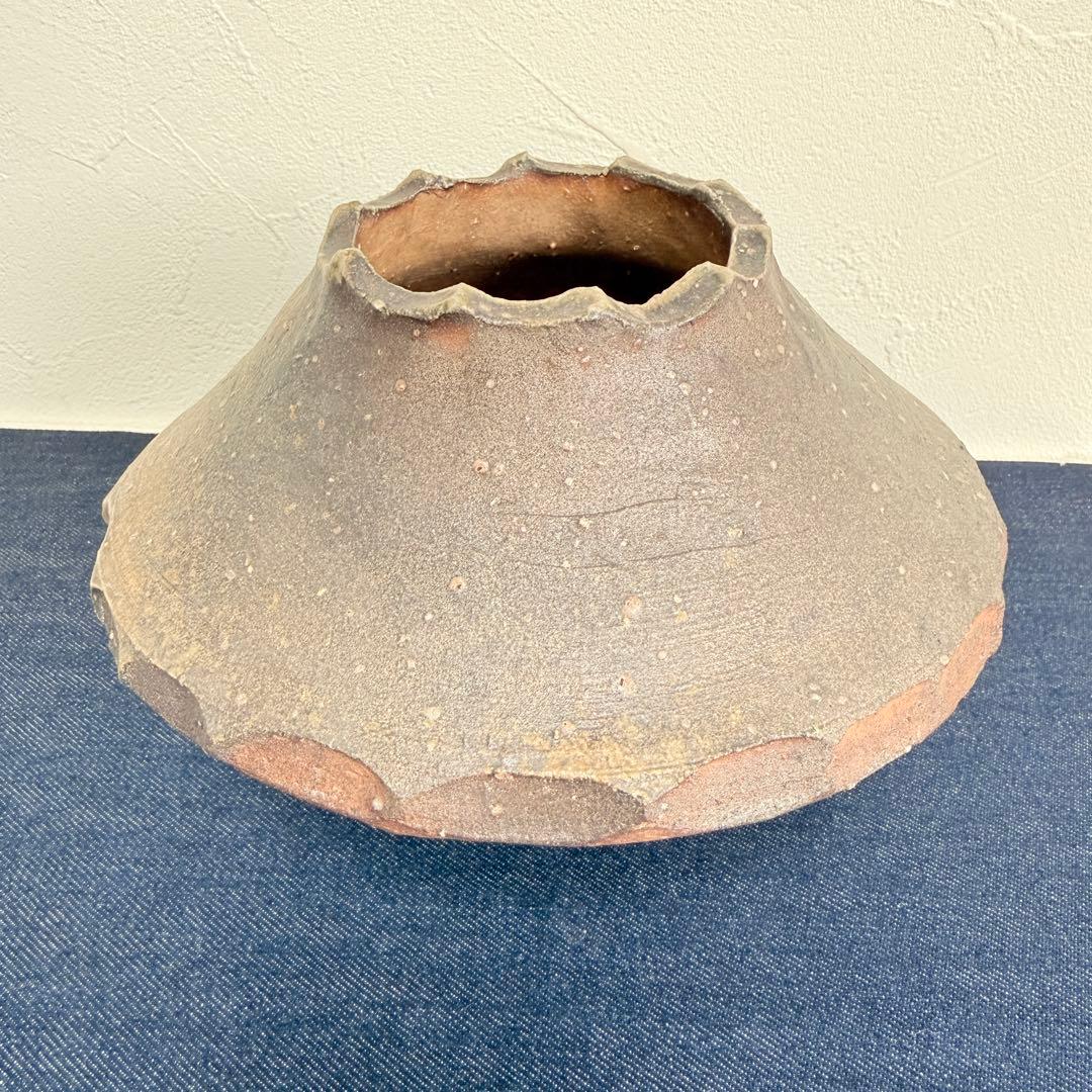 【名門】信楽焼 五代 上田直方 焼締 壺 矢印銘 無形文化財 共箱付 景色