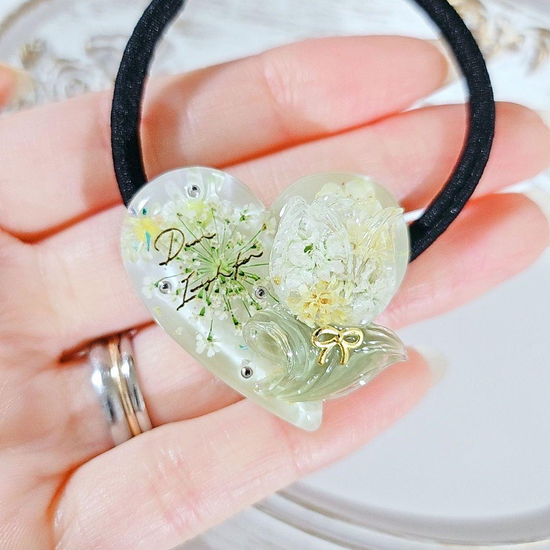 【99】黄色 ぷっくりチューリップ レジンヘアゴム ハンドメイド