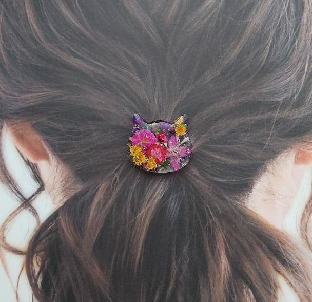 ピンクくフラワーとひまわり猫ちゃんレジンヘアゴム