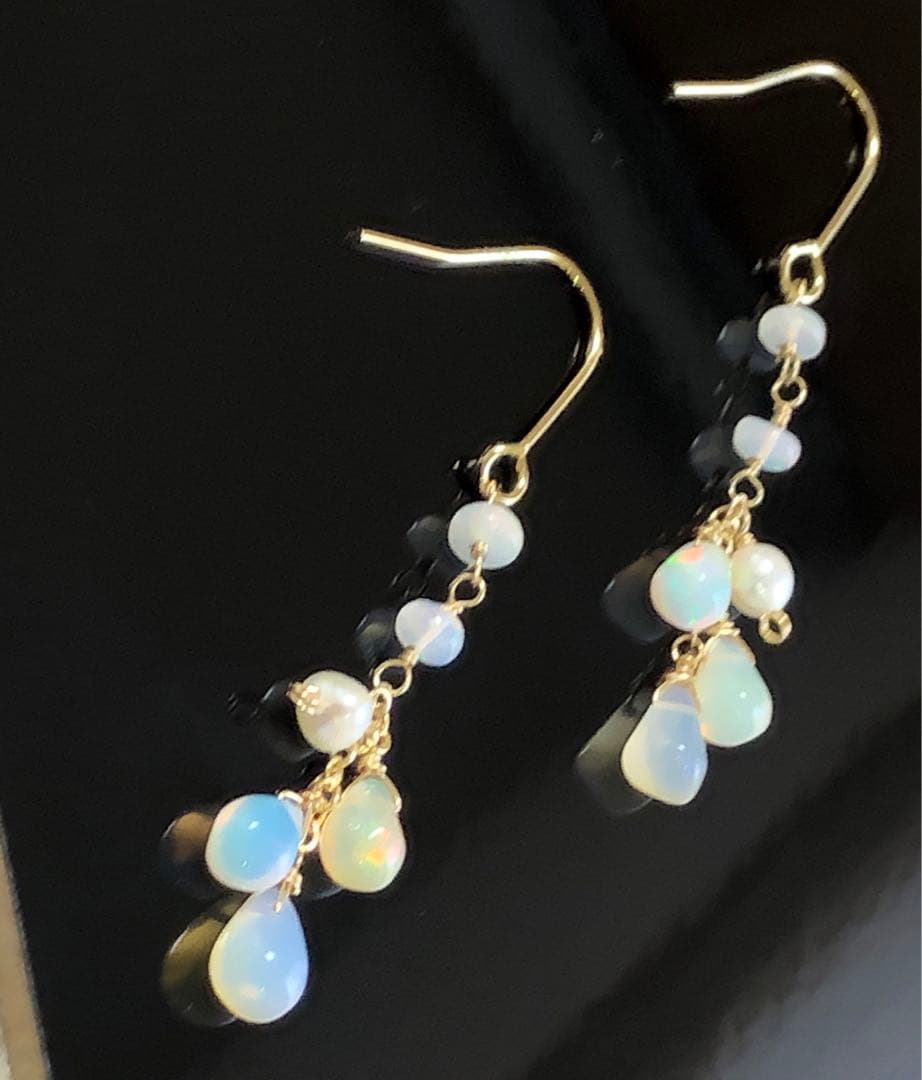 No.2229★14KGF天然石エチオピアンオパールのシャラシャラピアス