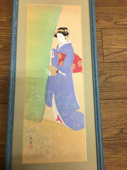 夏の夕 カヤの外は アジサイの花  夏らしい日本画版画47センチ×22センチ