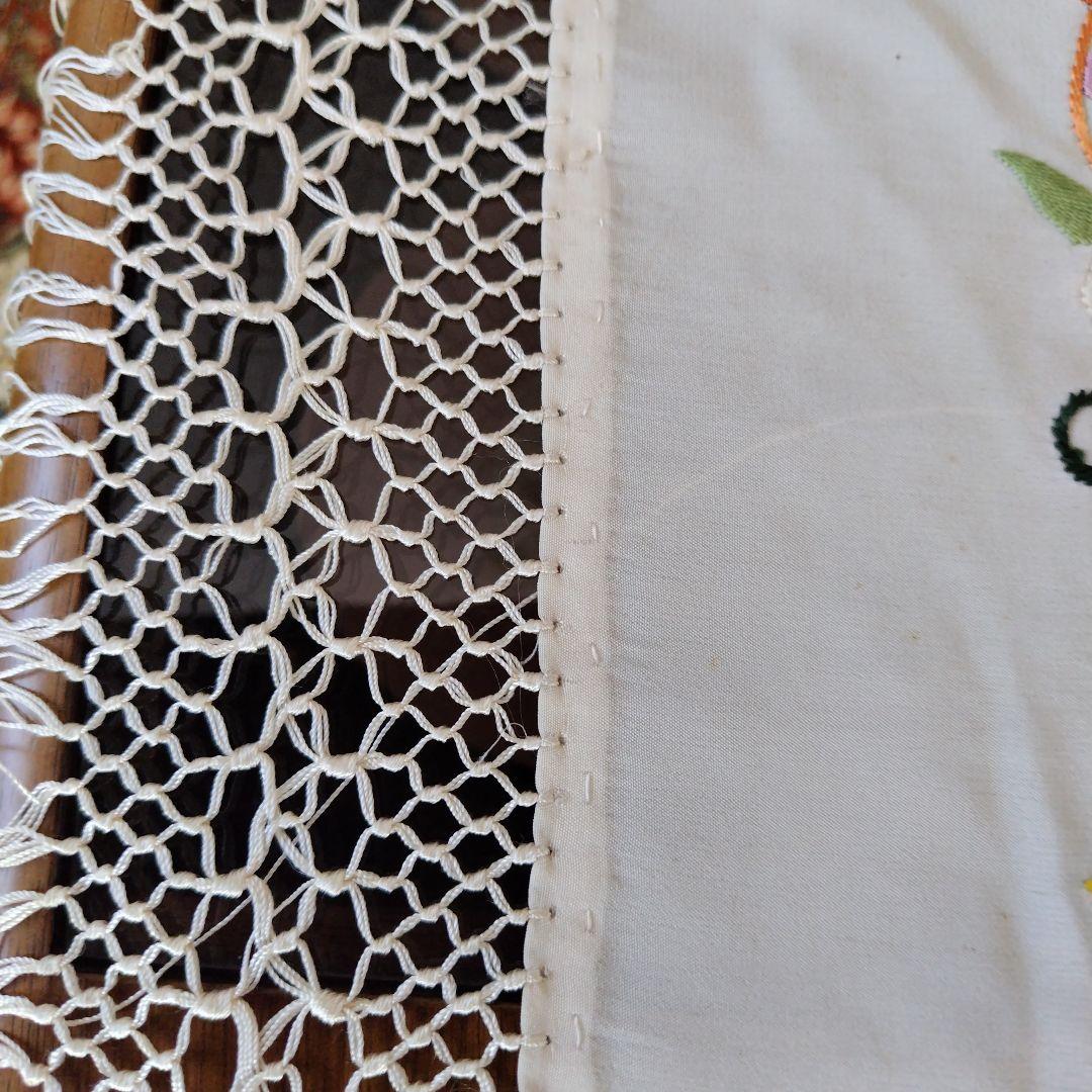 花柄刺繍テーブルクロス フリンジ付きビンテージ