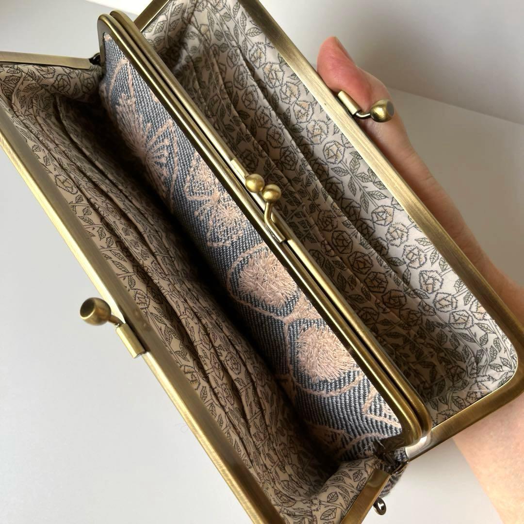 ハンドメイド　がま口長財布　ミナペルホネン　sky flower