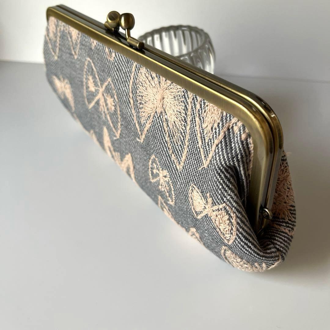 ハンドメイド　がま口長財布　ミナペルホネン　sky flower