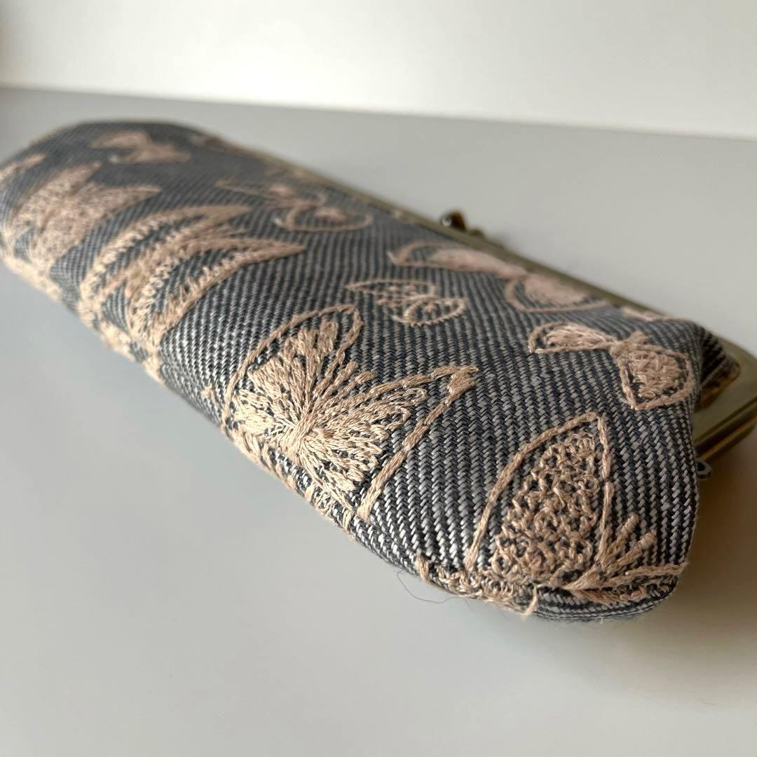 ハンドメイド　がま口長財布　ミナペルホネン　sky flower