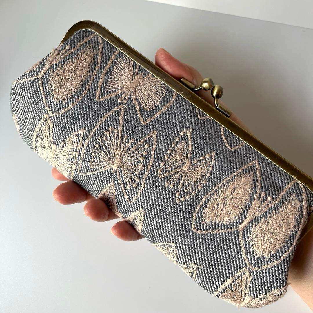 ハンドメイド　がま口長財布　ミナペルホネン　sky flower
