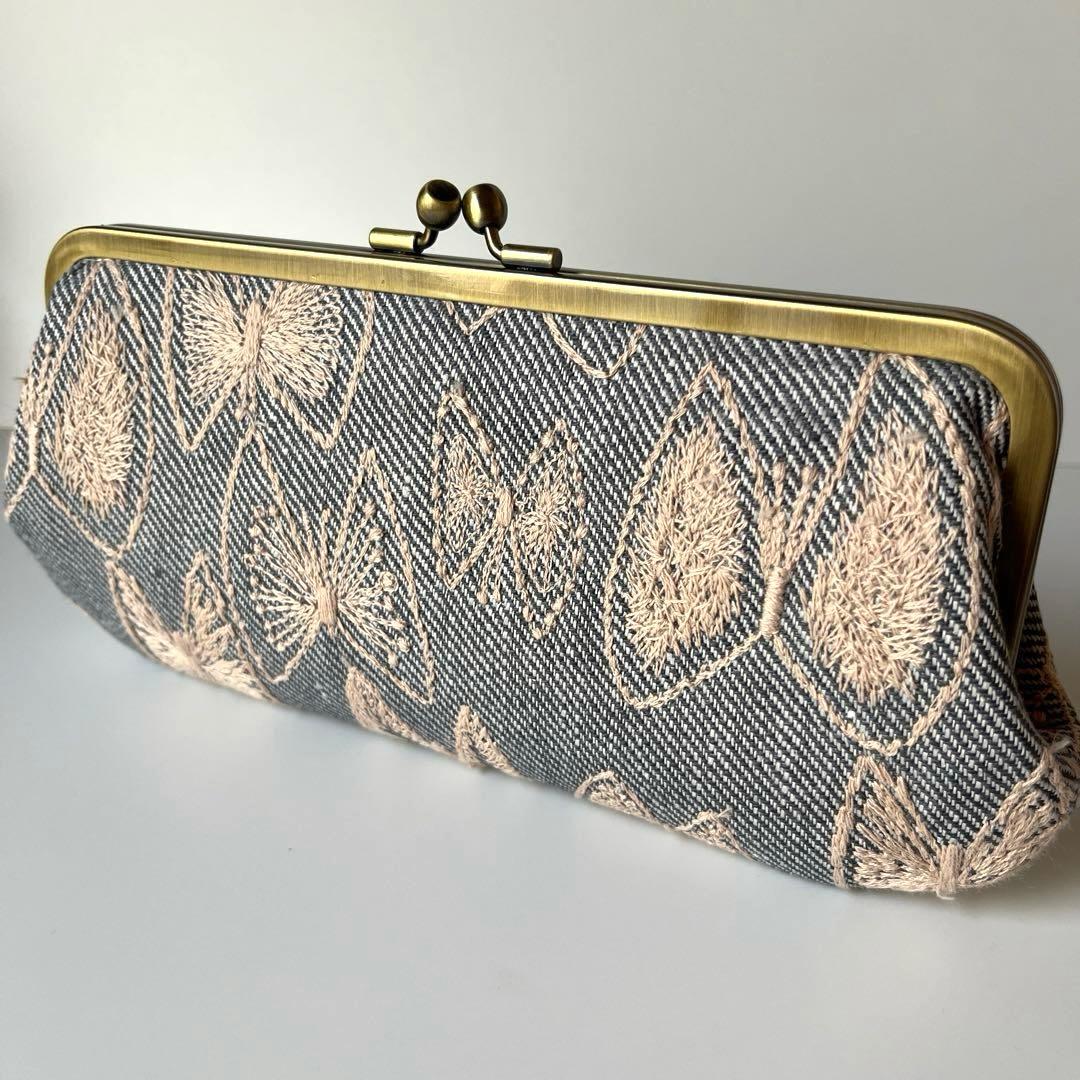 ハンドメイド　がま口長財布　ミナペルホネン　sky flower