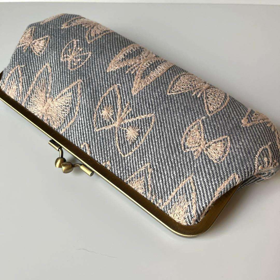 ハンドメイド　がま口長財布　ミナペルホネン　sky flower