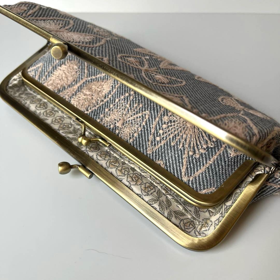 ハンドメイド　がま口長財布　ミナペルホネン　sky flower