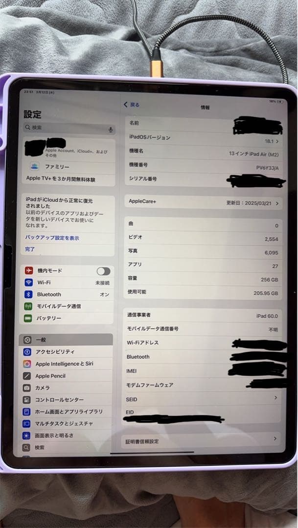 iPad Air 13インチ (M2) Wi-Fi+Cellular 256GB