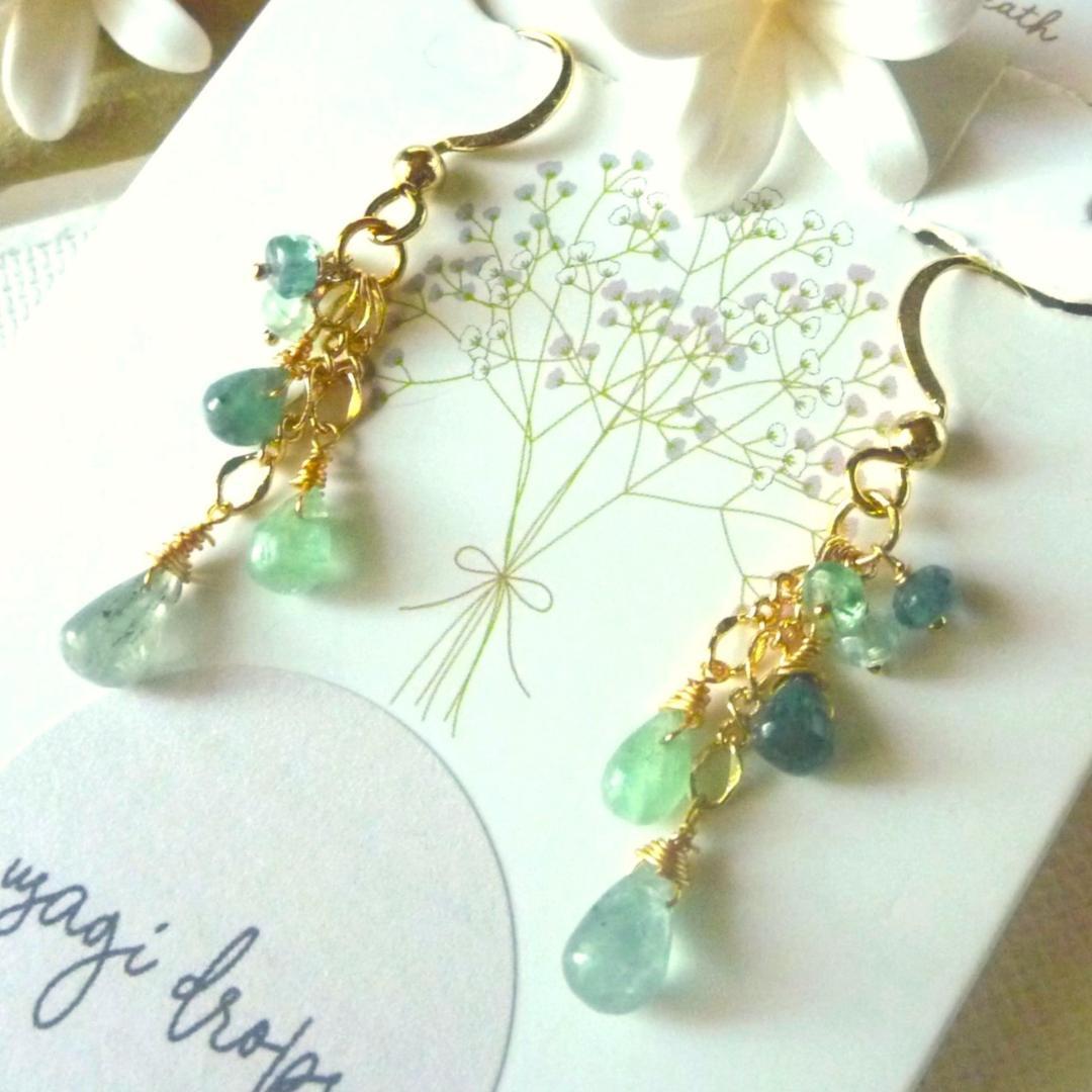 14kgf/希少！天然石コーネルピンドロップとロンデルのピアス★ハンドメイド★