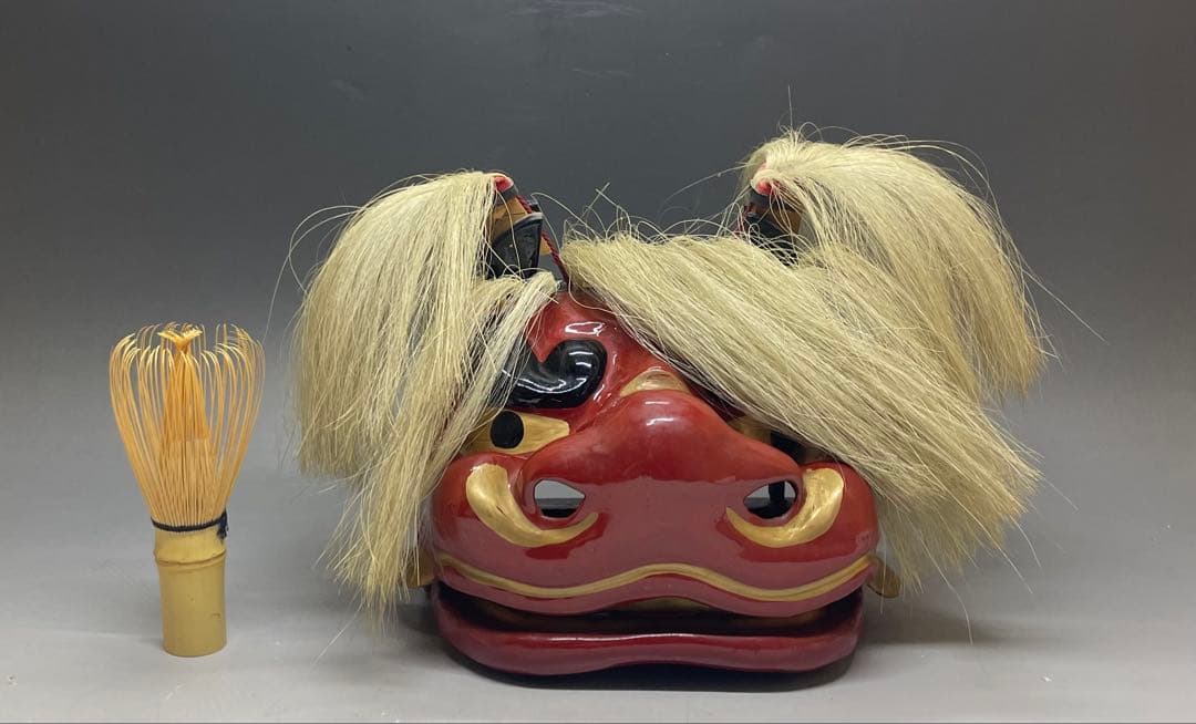 獅子舞　獅子頭　木彫　漆塗　s2552