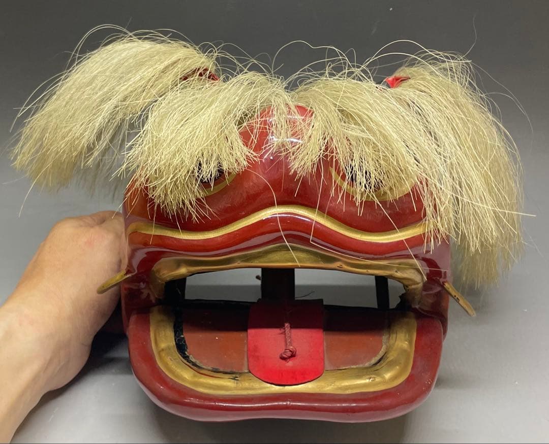 獅子舞　獅子頭　木彫　漆塗　s2552
