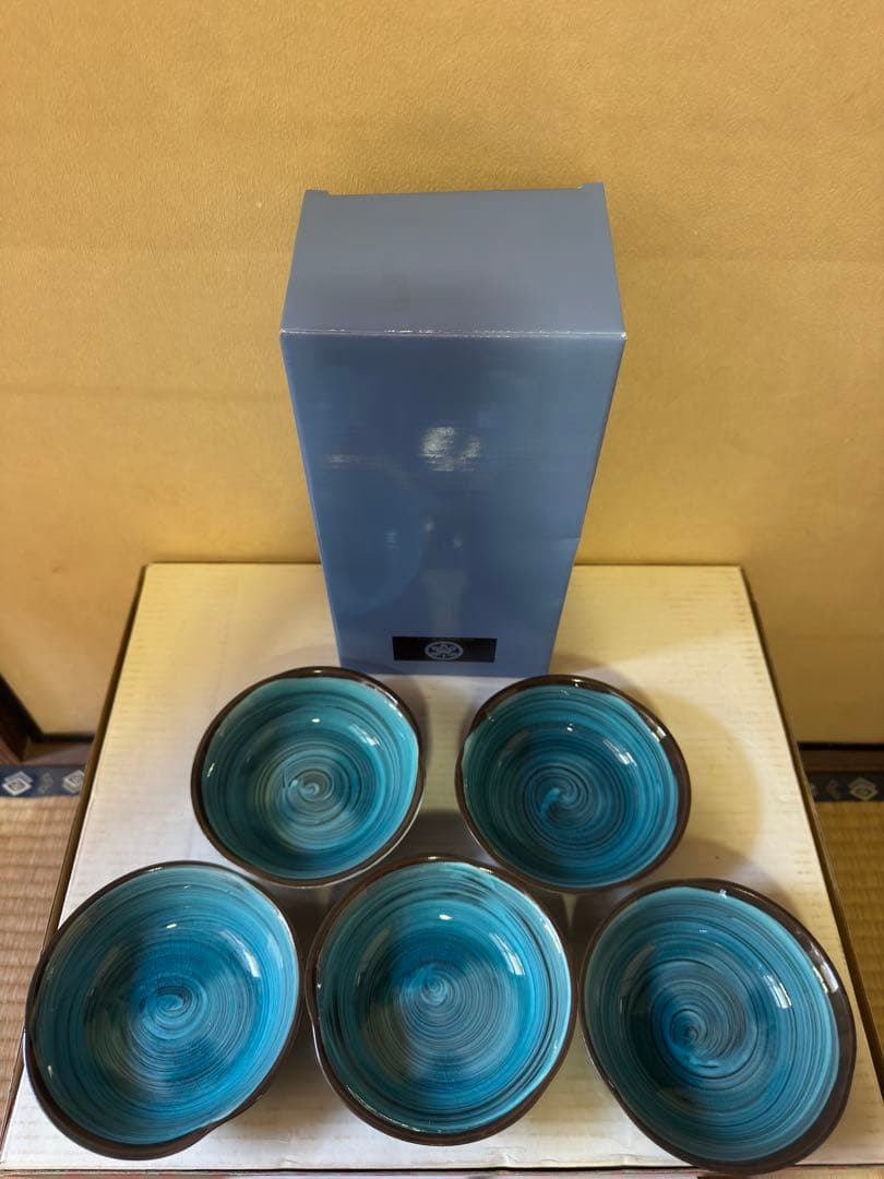 たち吉　和食器　花割小鉢　15個セット　ヒビ入陶器　グリーン×10 ブルー×5