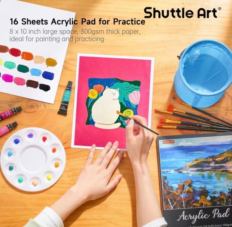アクリル 絵の具 30色 54点 セット 木製イーゼル 筆 パレット バケツ