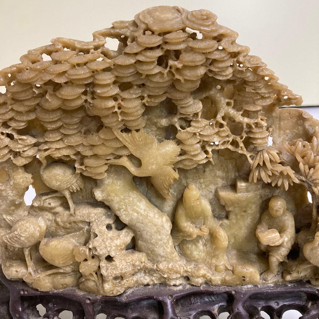 E-4寿山石 中国石彫 古美術 人物像 蝋石 細密彫刻 石彫刻 工芸品 レトロ