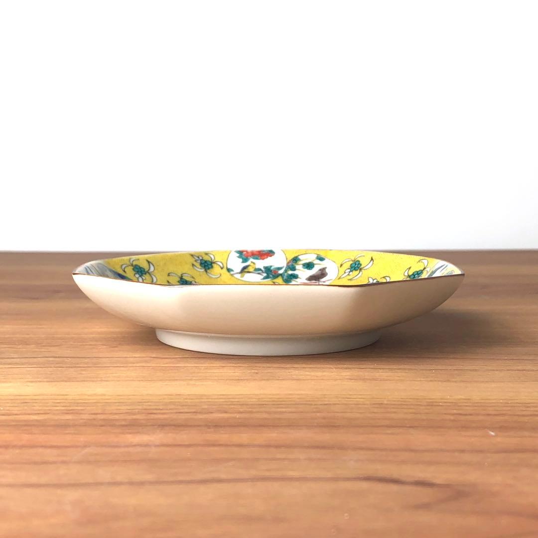 九谷焼　新品　4号皿　吉田屋丸紋間取花鳥　小皿　八角皿　青郊窯　4枚