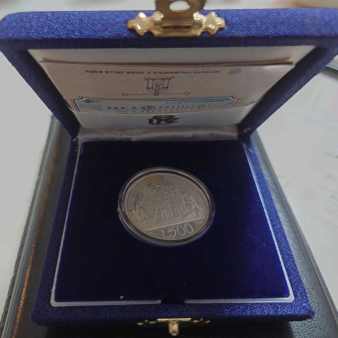 1992年イタリア銀貨 500リラ アメリカ大陸発見500周年記念銀貨SV835