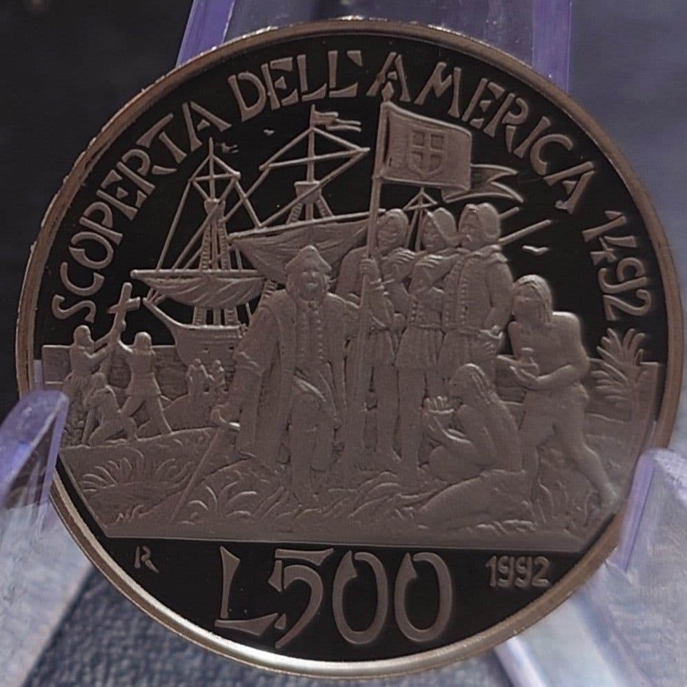 1992年イタリア銀貨 500リラ アメリカ大陸発見500周年記念銀貨SV835