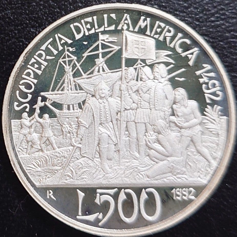 1992年イタリア銀貨 500リラ アメリカ大陸発見500周年記念銀貨SV835