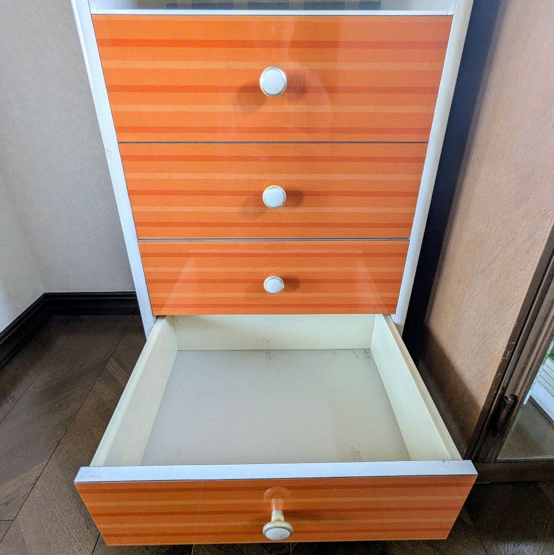 昭和レトロ 本棚 引き出し4段 レトロポップ 食器棚 飾り棚 シェルフ オレンジ