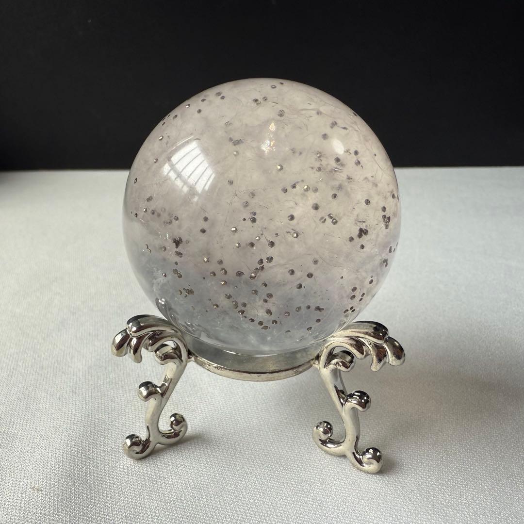 天然石パイライト共生フローライトのスフィア　丸玉　置物NO.020615